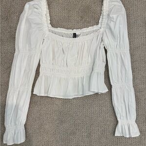 White Smocked Long Sleeve Top